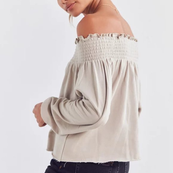 UO Kimchi Blue Cecil Smocked Off the Shoulder Sweatshirt - Picture 2 of 7